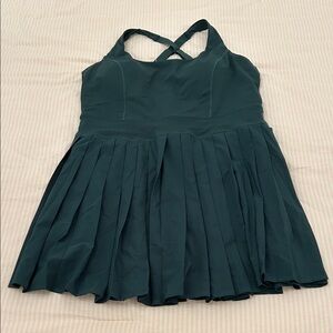 Dark Green Pleated Dress with Straps